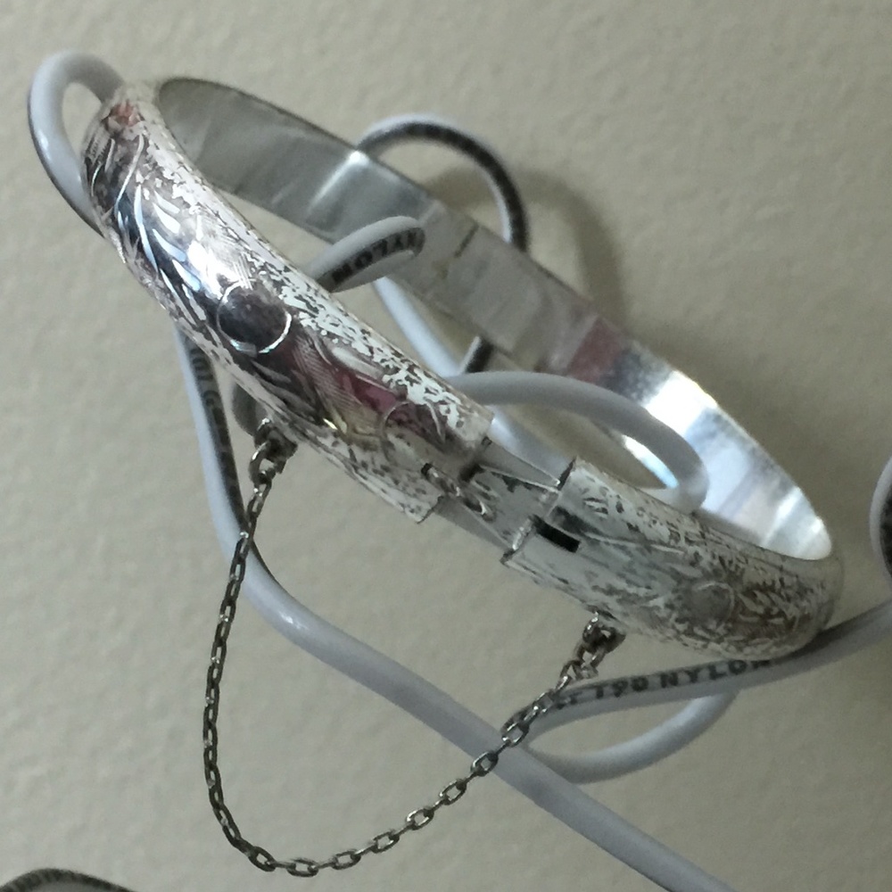 VINTAGE Bracelet 925 Silver Thin Hinge Feminine Lightweight - Picture 4 of 6